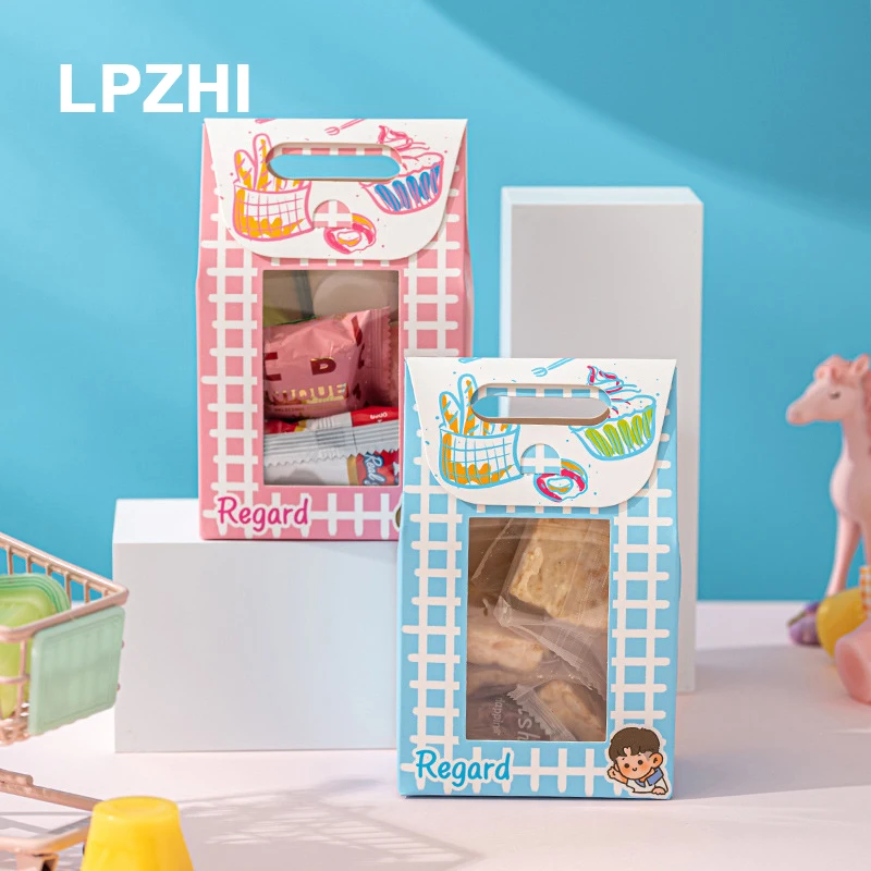 

LPZHI 10Pcs Paper Bags With Transparent Window Birthday Party Birthday Gift Decoration Handmade Cookies Cupcake Candy Packaging