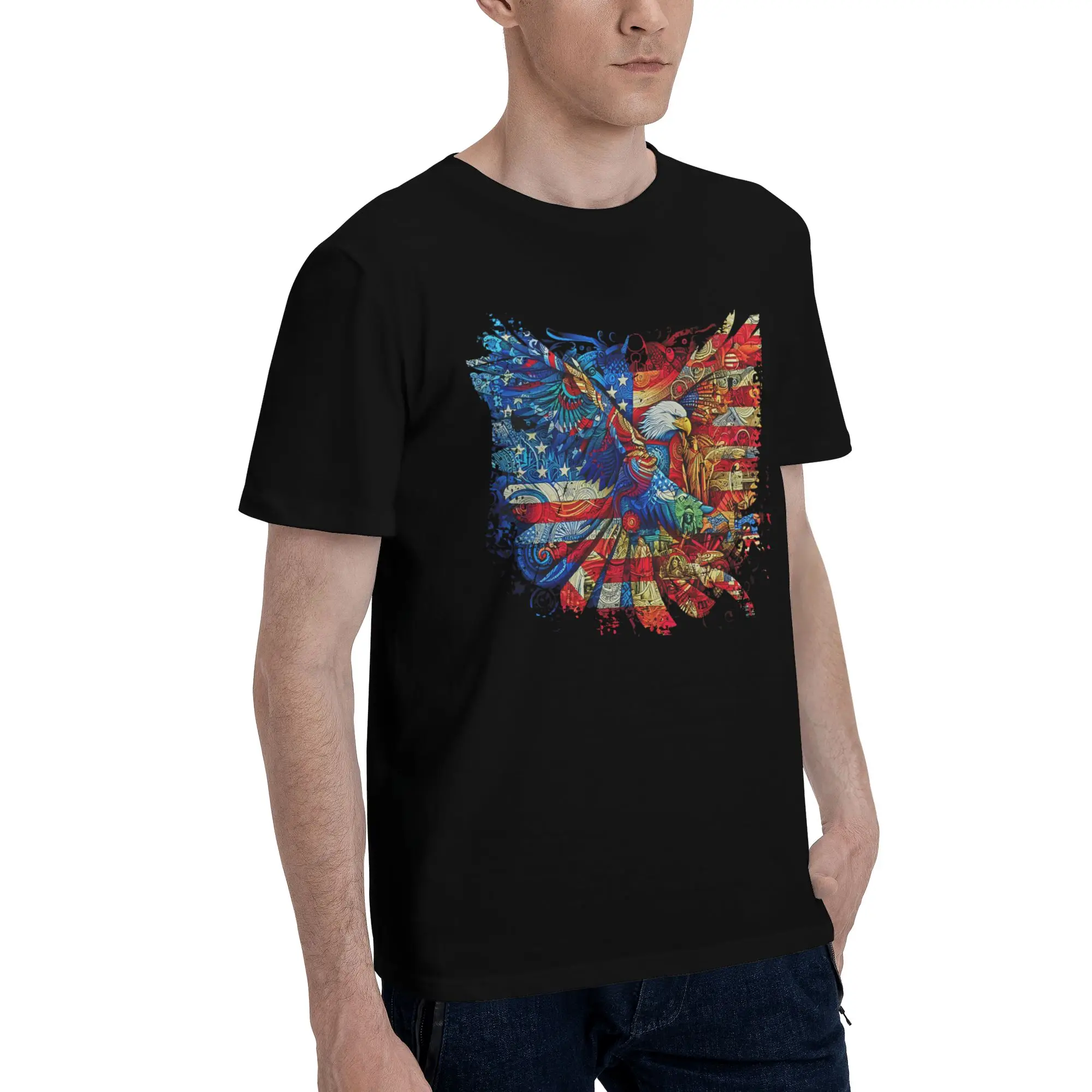 Bald Eagle of Freedom 4th July Boy Men USA Flag American Day Funny Graphic 100% Cotton T-Shirt Memorial Day Tops Tees For Men