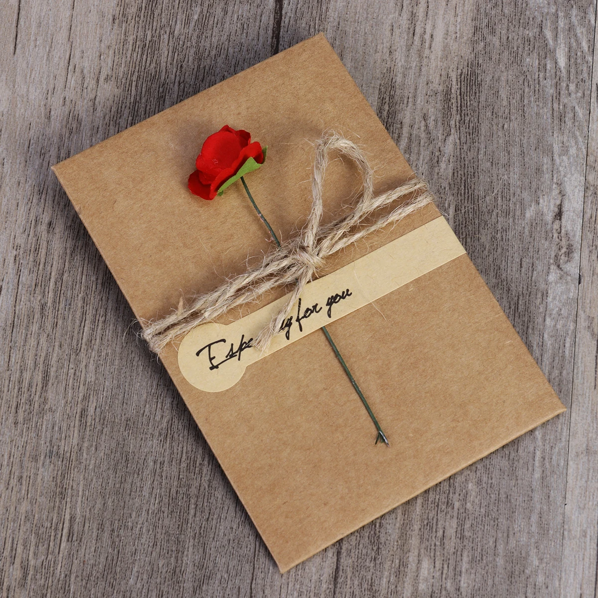 

10Pcs Vintage Kraft Paper Greeting Cards Handmade Dried Rose Flower for Christmas New Year Valentines Wedding Anniversary Gift