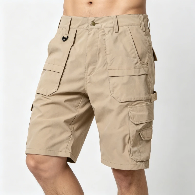 Khaki Cargo-Shorts für Herren, 100 % Baumwolle, einfarbig, lässige kurze Hose, Jogging-Sporthose, knielange Hose, atmungsaktive Herren-Arbeitskleidung