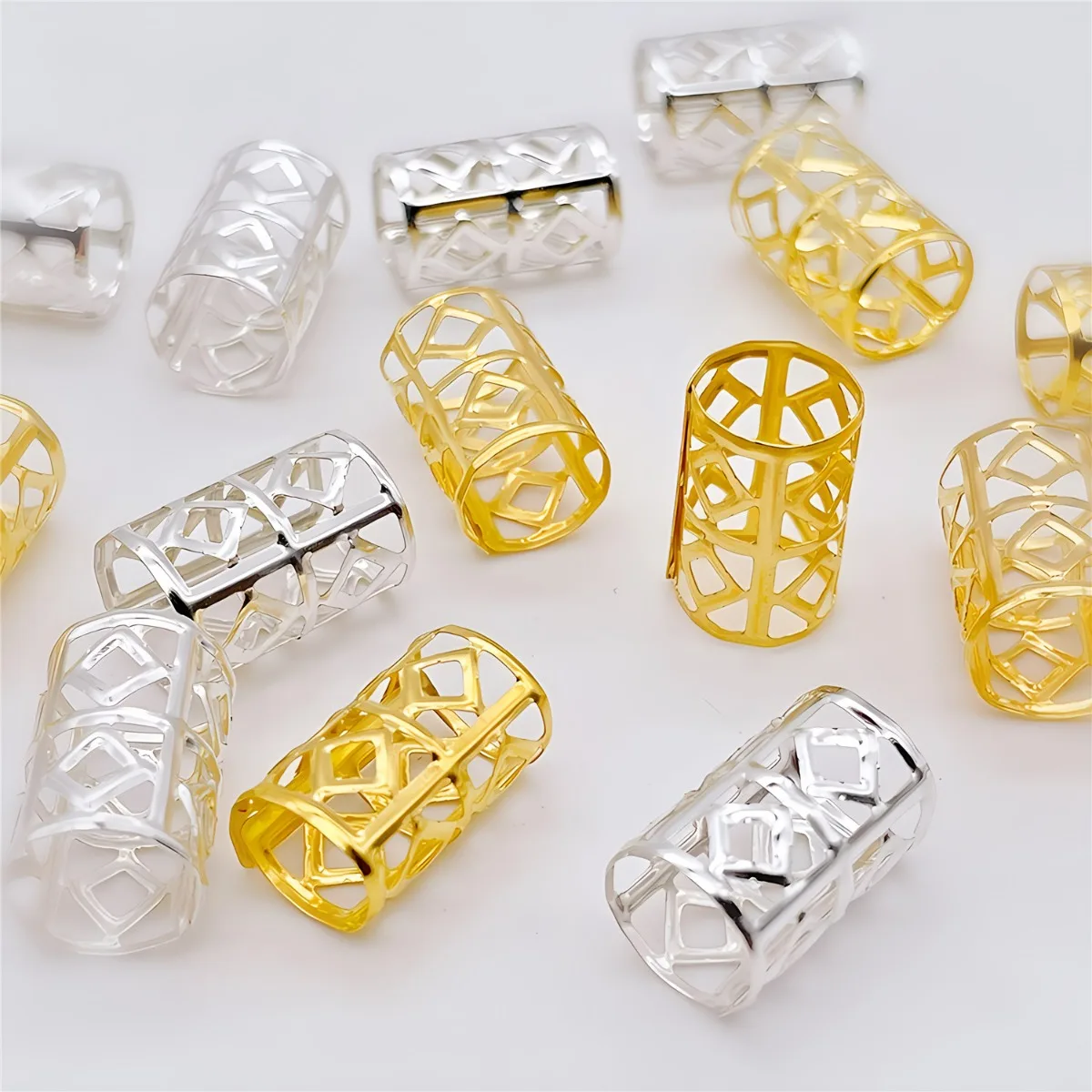 120PCS Golden And Silver Color Metal Hollow-Out Dreadlocks Wig Hair Extension Hair Rings - Hair Accessory Set