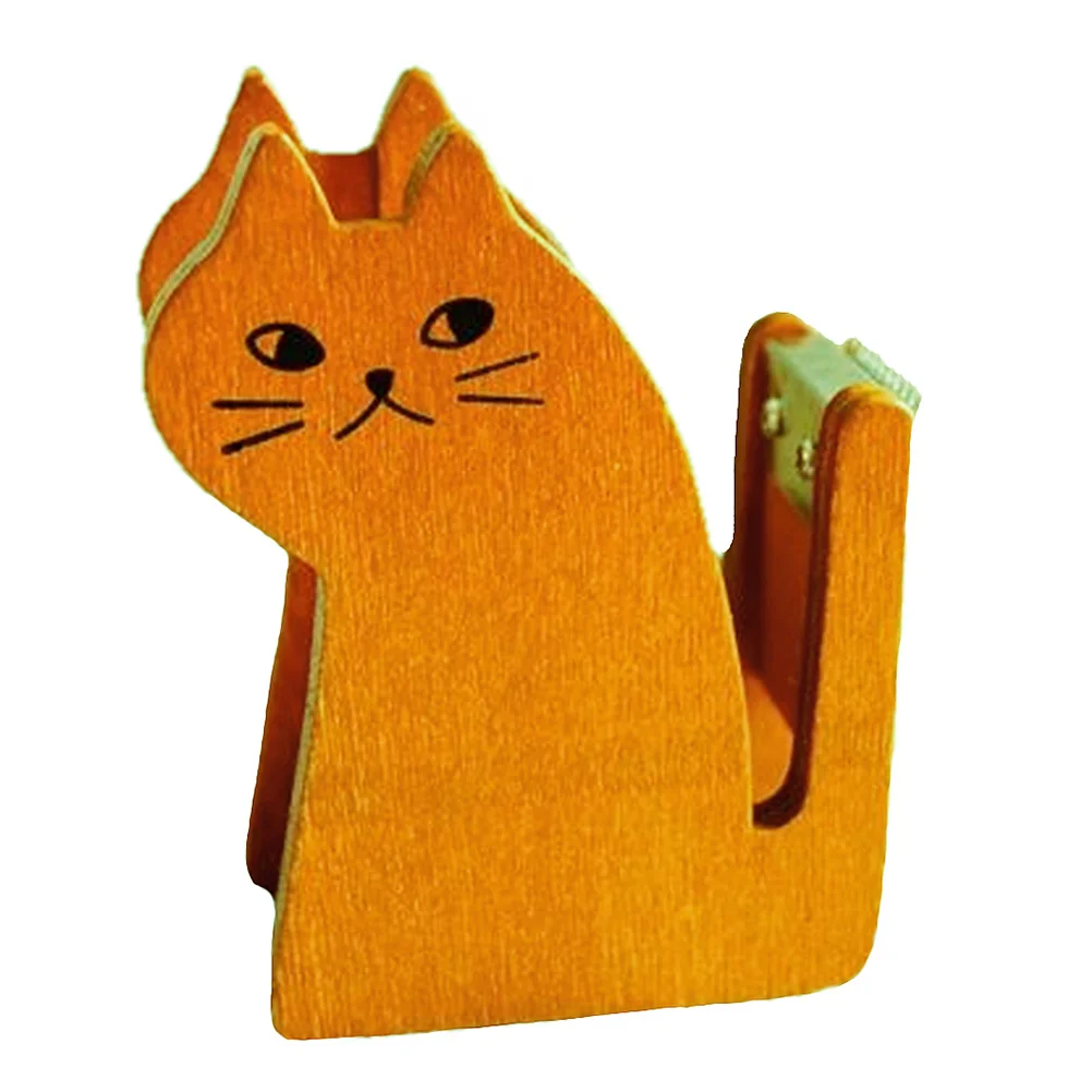 Cat Tape Holder Shaped Vintage Decor Fashioned Retro Style Decorative Wood Office