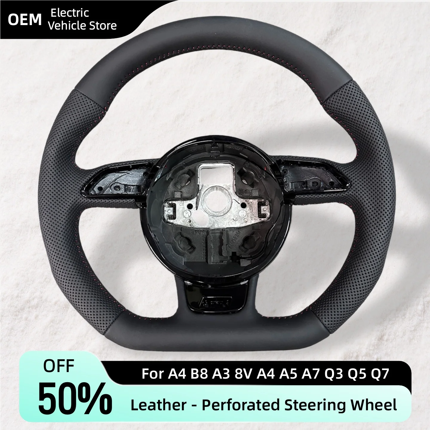 Custom Perforated Leather Steering Wheel With Red Stitching For  A3 8V A4 A5 A7 A4 B8 Q3 Q5 Q7