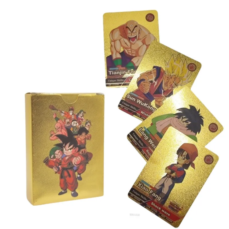 Nueva Edición 55 Piezas Dragon Ball Cartas Coloridas Doradas, Plateadas y Negras en Inglés Goku Super Saiyan Cartas de Batalla Coleccionables con Lámina Dorada