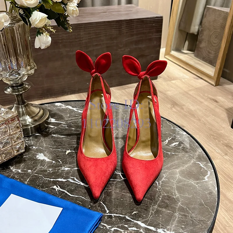 

Classic Suede Bow Tie Stiletto Pumps Pointed Toe Elegant Twist Butterfly-knot Thin High Heels Sandals 2024 Lady MARY JANES Shoes