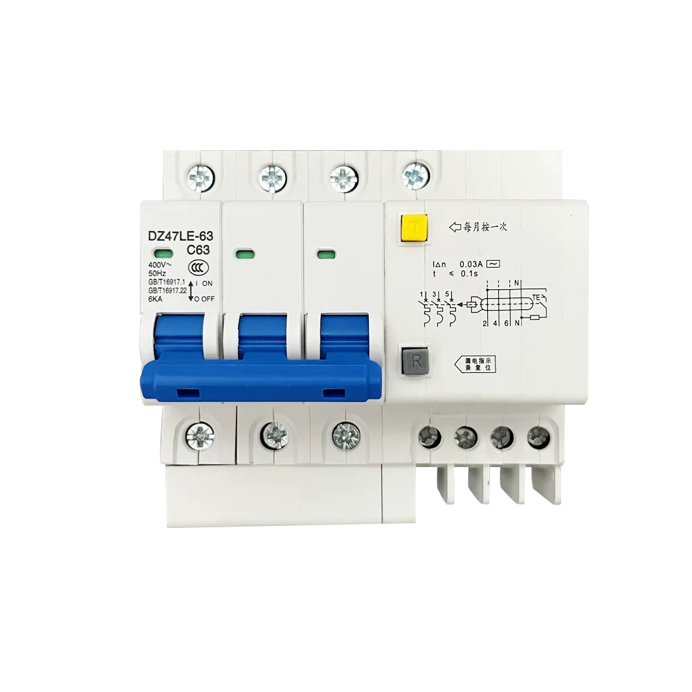 

DZ47LE-63 C63 3P+N Leakage Circuit Breaker 4 Poles B Type RCCB RCD