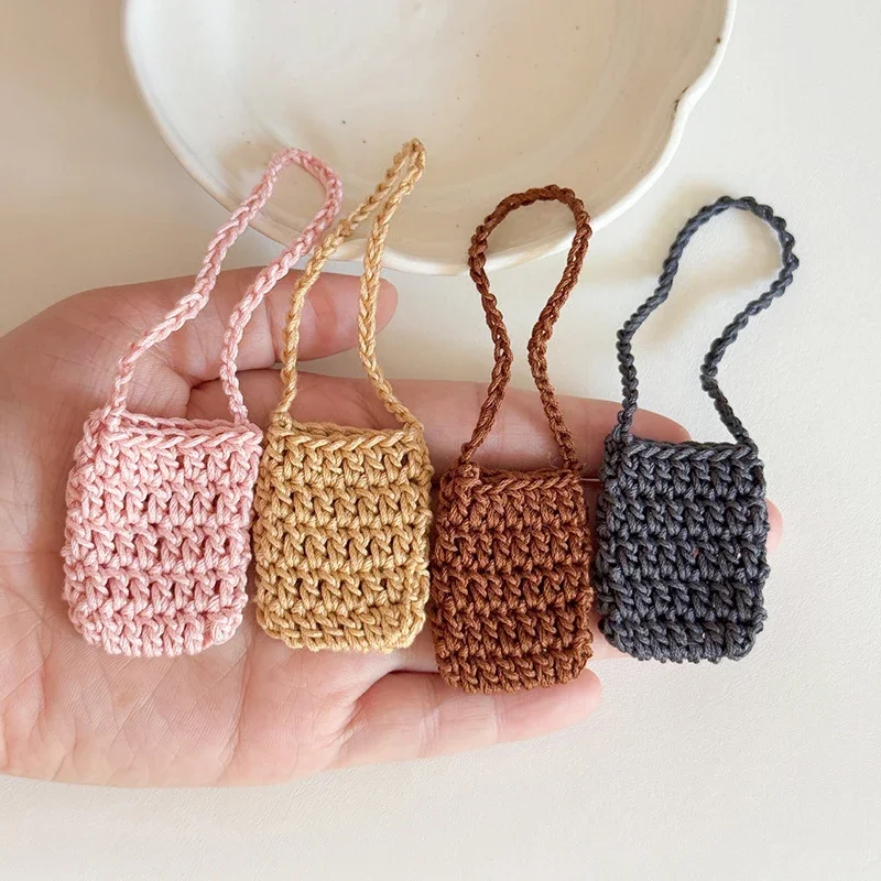 Hand-crocheted Flower Bag For 15/17cm Doll Dollhouse Kids Toys Doll Satchel Baby Clothes Cute Doll Accessories