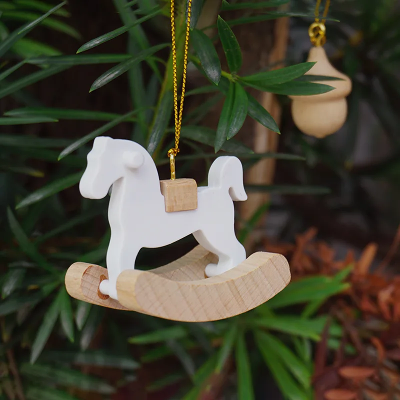 Christmas Hanging Decorations Simulation Wooden Horse Little Acorn Dollhouse DIY Dress Up Accessories Handmade Wooden Toys