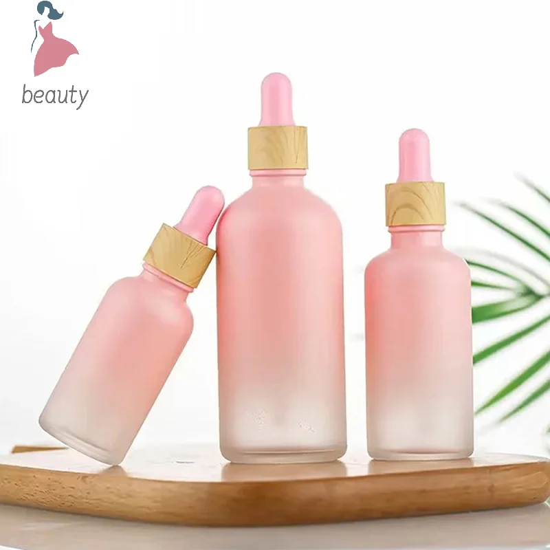 5/10/15/20 ML Pink Frosted Glass Bottle with Pipette Dropper, Pink Essential Oil Bottles, Cosmetic Essence Packing Bottle