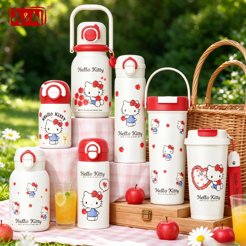 X&W Sanrio Cartoon Vacuum Cup Hello Kitty Theme 316 Stainless Steel Straw Cups Thermos Water Bottle Warm Cold Coffee Mug Gifts