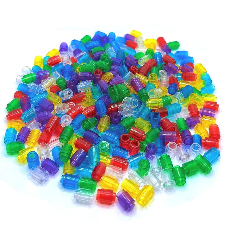 Transparent Brick 1x1 Round with Open Stud Colorful Building Block MOC Parts Toys For Children Compatible 3062/30068 100pcs/Lot