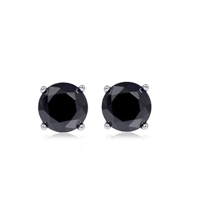 

Minimalism 2carat 925 Silver Black Diamond Zircon Ear Stud Unisex Moissanite 4 Prongs Earrings for Women Men Basic Fine Jewelry