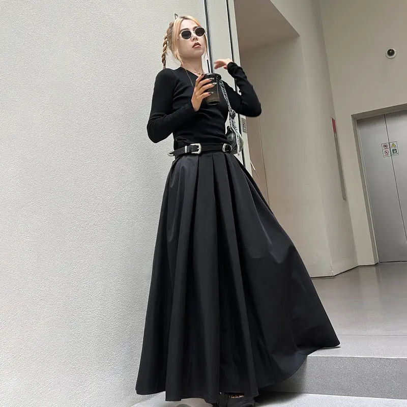 TFETTERS Brand Black Pleated Skirt Women 2024 Spring and Autumn Maxi Skirt New High Waist Long Skirt for Women Clothing