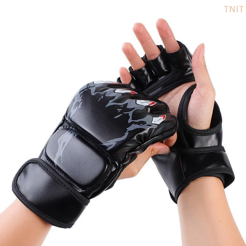 [J] 1 Pair PU Boxing Gloves Half Finger Sandbag Taekwondo Muay Thai Gloves Professional Boxing Training Equipment