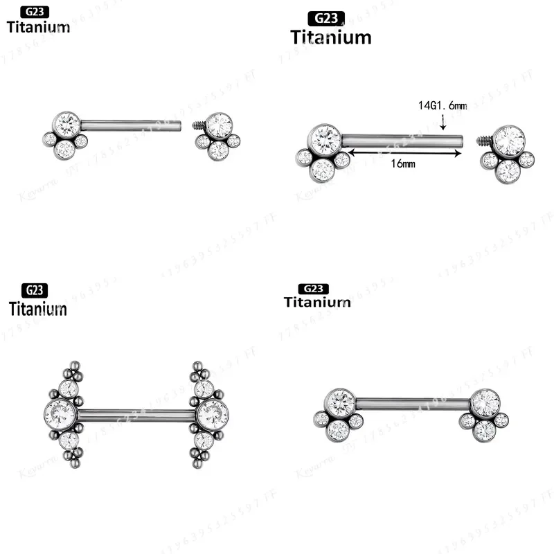 ASTM F136 G23 Titanium Nipple Piercing Jewelry CZ 14G Bezel Tongue Ring Nipple Bars for Breasts Sexy Piercing for Women