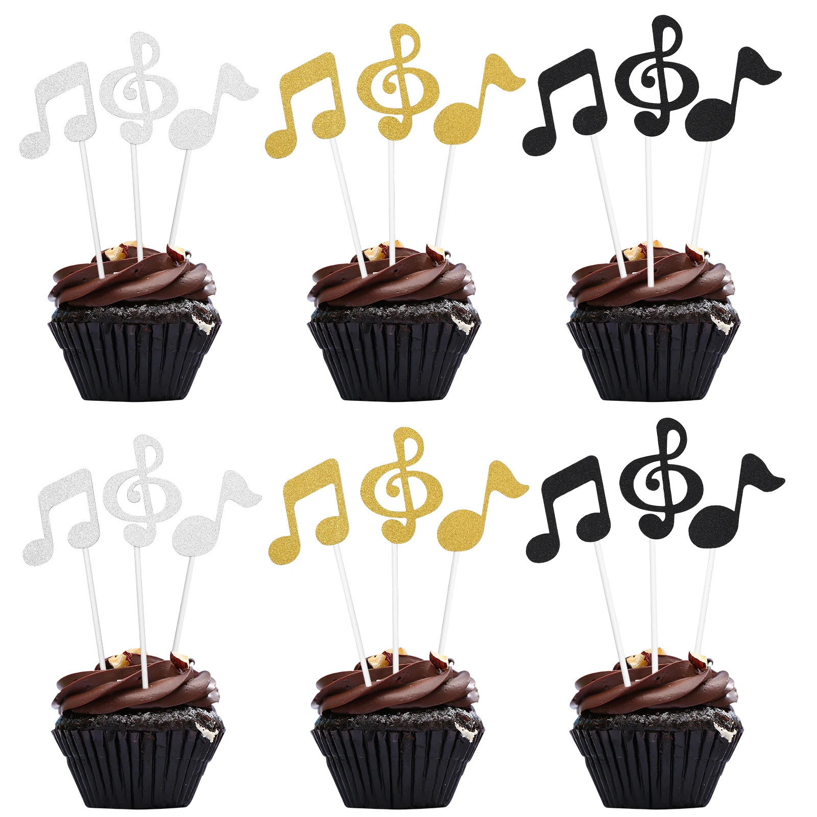 18pcs Music Notes Musical Themed Glitter Powder Cupcake Decorations Cupcake Toppers Cake Decorations for Wedding Party