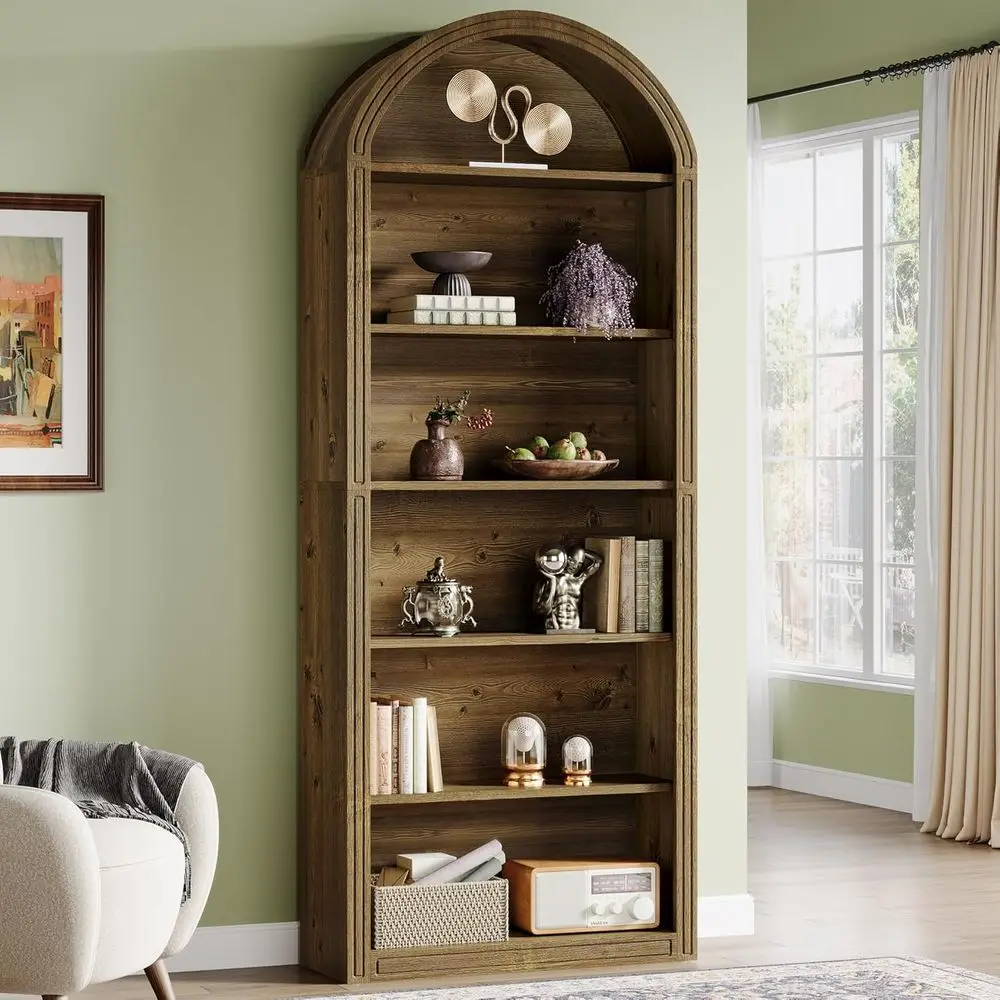 

6-Tier Arched Bookshelf - 77.16 Tall Open Display Storage Shelves for Living, Bedroom, Home Office