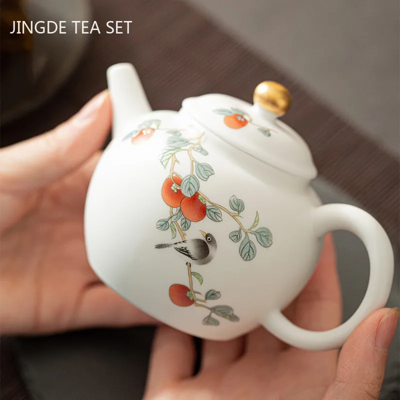 

Classic Suet Jade White Porcelain Teapot Household Filter Tea Pot Handmade Ceramics Tea Set Accessories Customized Gifts 160ml