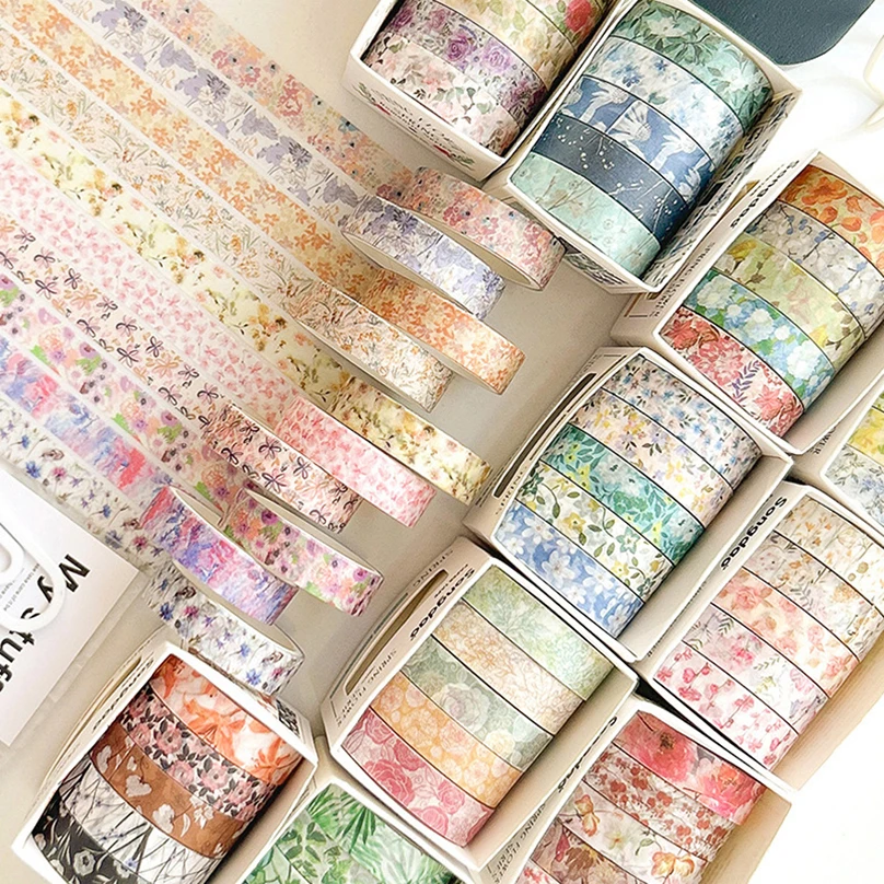 5 Rolls Small Flowers Washi Tapes Journaling Supplies Washi Tape Basic Diary Scrapbooking Cinta Adhesiva Decorativa Washitape