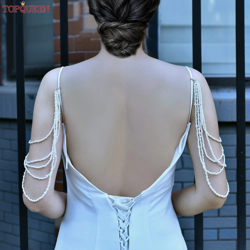 TOPQUEEN Bridal Back Pearl Chain Wedding Sling Shoulder Decoration scialle con perline giacca da sposa scialle giacca da sposa Top SG42