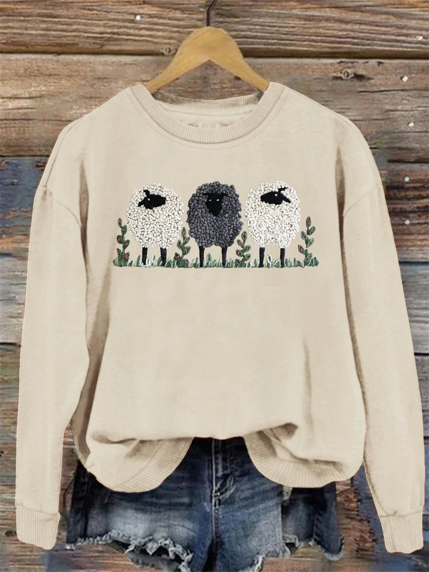 Animals print sweatshirt, crew neck casual sweatshirt for winter & fall, women\'s clothing