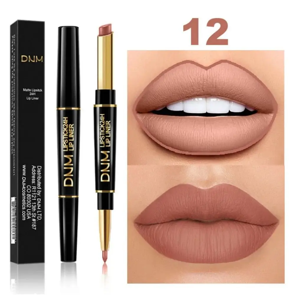 Langdurige Matte Lippenstift 12 Kleuren Waterdichte Dubbele Kant Make-Up Tool Niet Vervagen Hydraterende Voering Potlood Make-Up