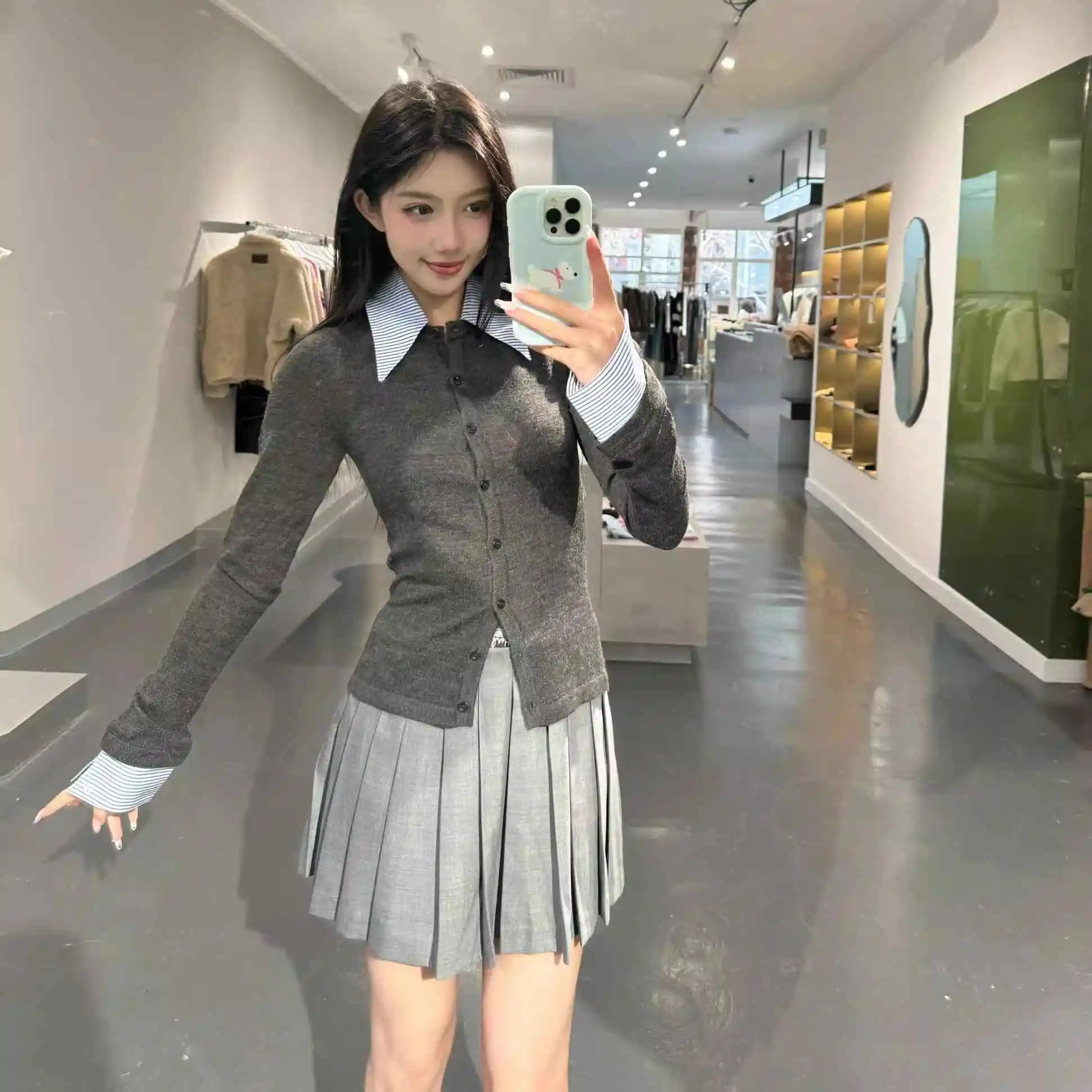 

OpenYY Шерстяной облегающий вязаный кардиган в полоску в стиле пэчворк, искусственная двухсекционная основа, корейский Sle Commute Faion