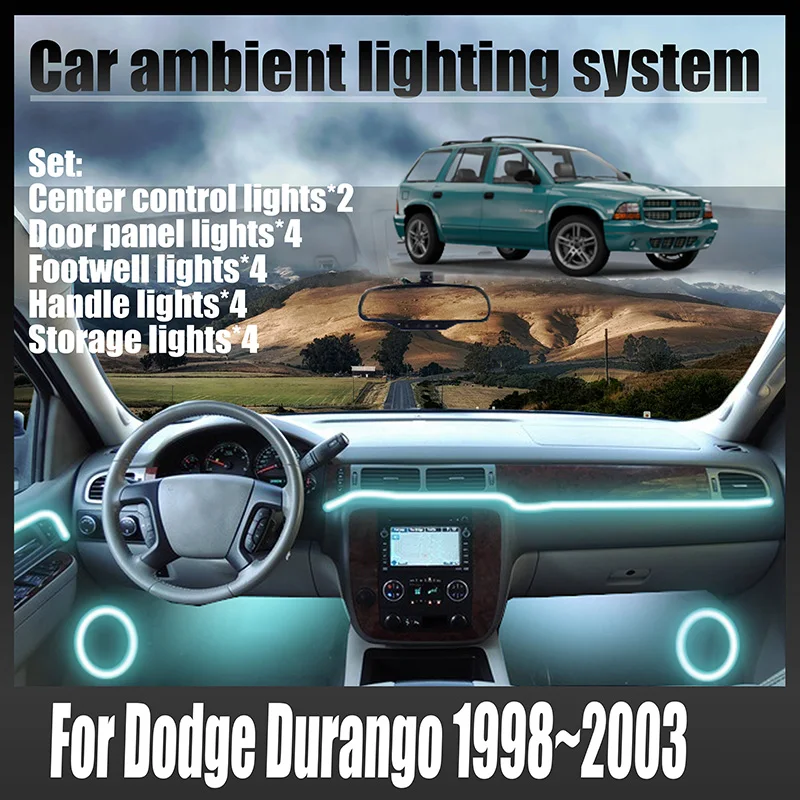 Luces LED Ambientales para Dodge Durango 1998~2003, Luces de Atmósfera Coloridas, Tira de Neón para Interior de Auto, Iluminación RGB de 64 Colores