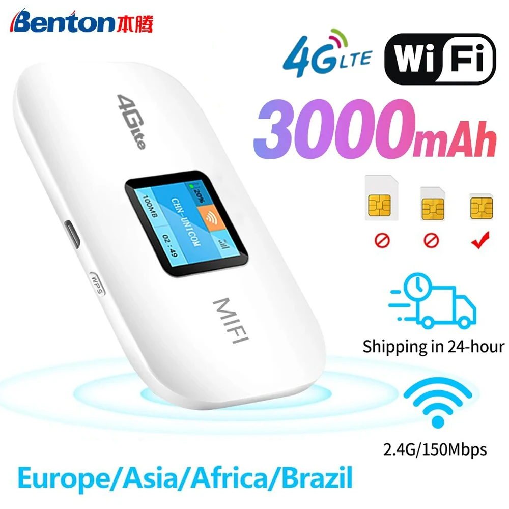 Benton Wifi Router 4G Lte Wireless Portable Unlock Modem Mini Outdoor Hotspot 150mbps Pocket Mifi Sim Card Slot Repeater 3000mah