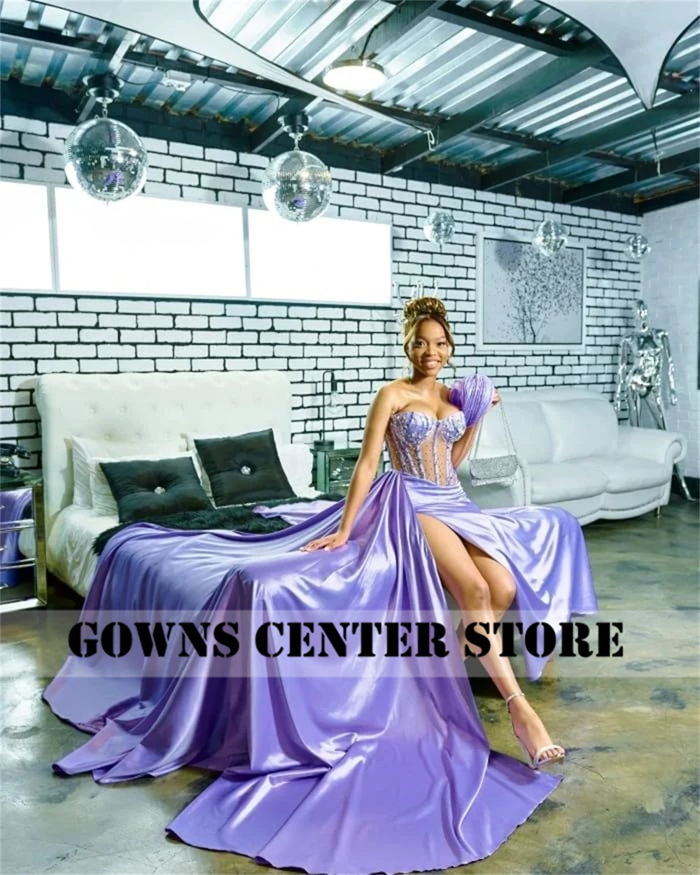 Brilhante roxo frisado querida um ombro sereia vestido de baile preto menina vestido de gala festa formal ocasião vestido personalizado