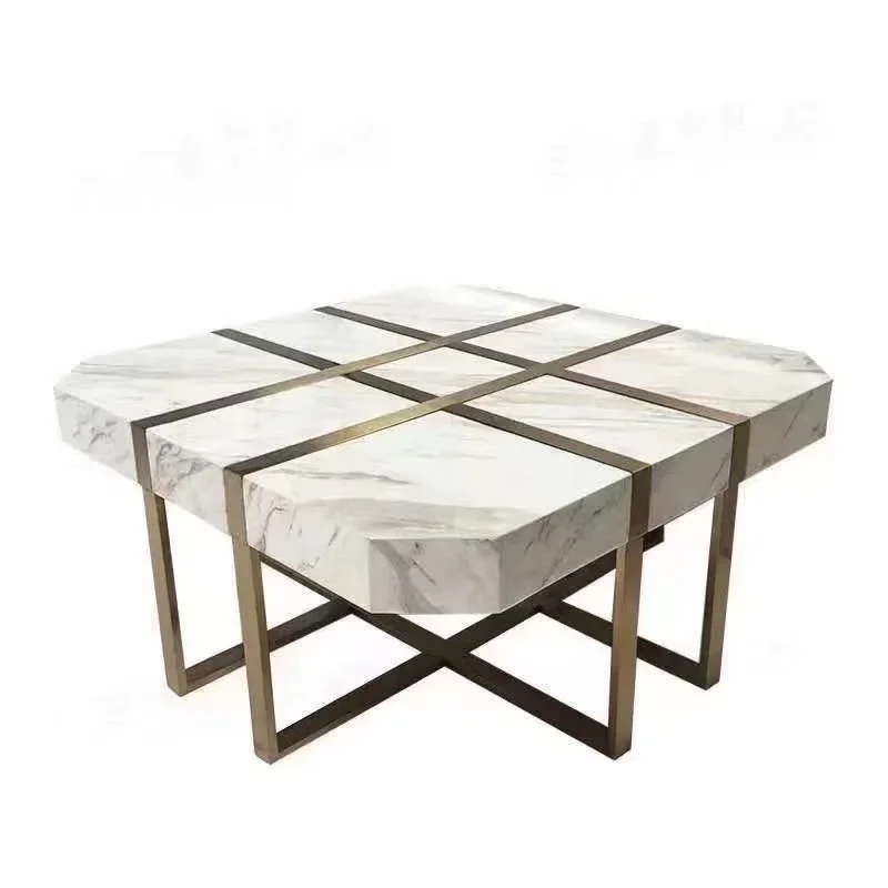 High-end White Square Rectangle Modern Designer Freedom Marble Coffee Table Sofa Center Table with Gold Legs for the Living Room