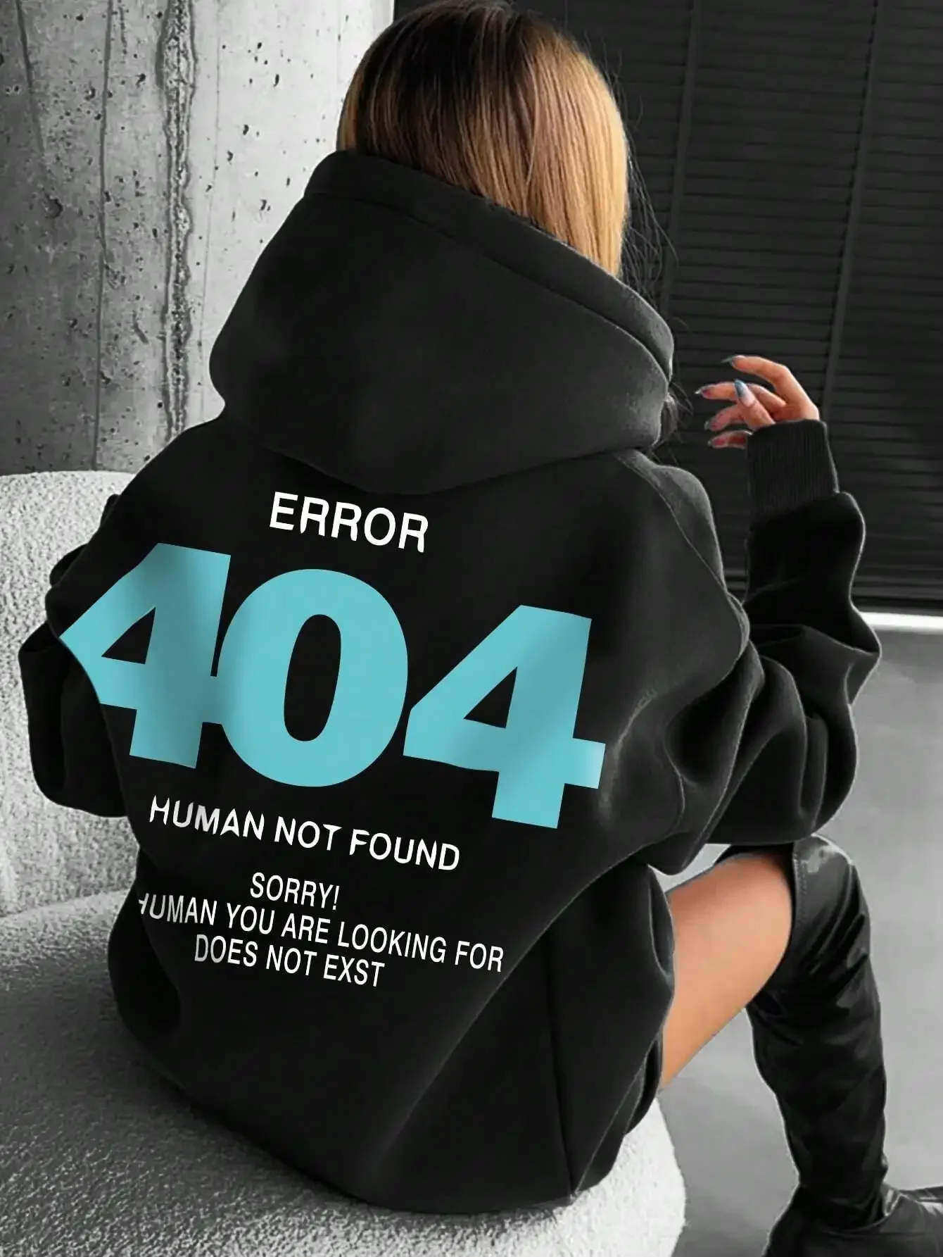 Mens Error 404 Hoodie Funny Human Not Found Slogan Graphic Pullover Oversized Streetwear Long Sleeve Sweatshirt Aesthetic