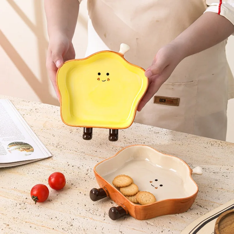 Multi-Purpose Home Ceramic Plates - Bread-Shaped Design for Single-Serve Meals, Breakfast Toast & Fruits