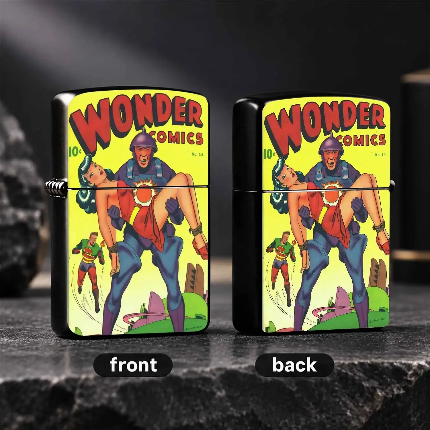Vintage Comics No.14 Cover Printed Lighter, Retro Heroic Comic Art Decor, Portable Ignition Accessory For Daily Use Outdoor Gathering Party, Collectible Nostalgic Pop Culture Practical Gift For Comic Fans Interesting And Humorous Lighters