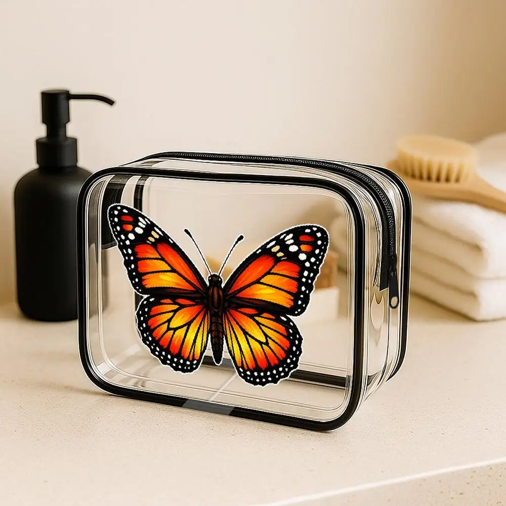 Monarch For Butterfly Clear Toiletry Bag Vibrant Realistic Art Design Zippered Portable Cosmetic Organizer Pouch For Daily Cosme