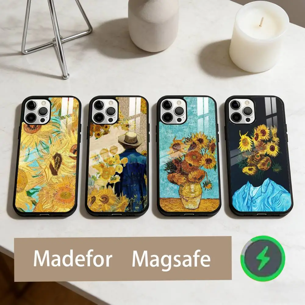 

S-Sunflower Art V-Van G-Gogh Phone Case For iPhone17,16,15,14,13,12,11 Plus,Pro Max Magnetic For Magsafe Wireless Charging