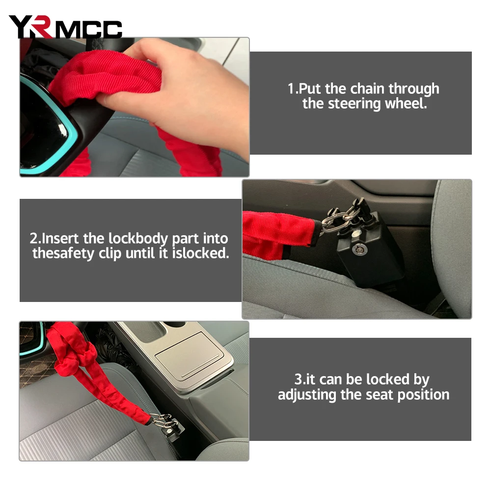 Car Steering Wheel Lock with Seat Belt Buckles Sturdy Lock Universal Theft Prevention Anti Theft Lock Tools for Car Accessories