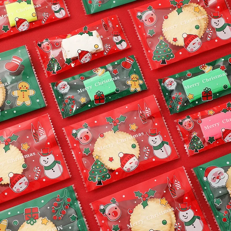

50/100Pcs New Christmas Machine Sealing Snowflake Pastry Candy Cookie Packaging Xmas Party Gift Bags
