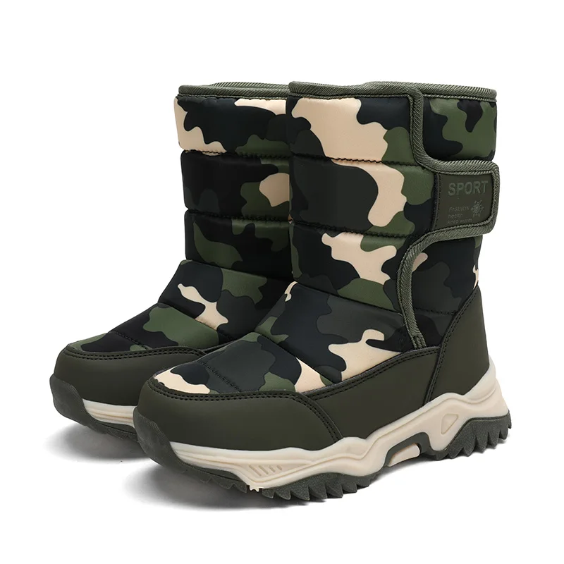 KGFHE Children Boots Winter Kids Snow Boots Rubber Sole Shoes for Boys Sneakers Fashion Casual Leather Girls Shoes High Top
