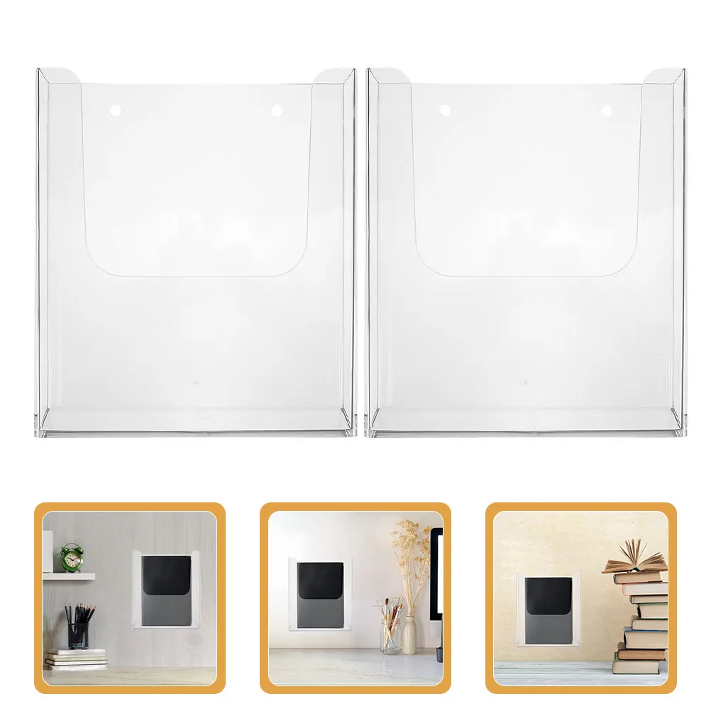 2Pcs A4 Acrylic Wall Mounted Display Rack Brochure Holder Magazine Stand Catalog Organizer for Office Reception Waiting Room