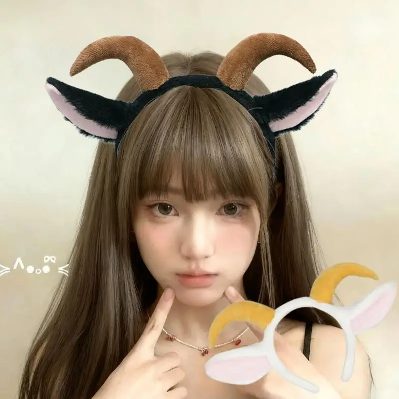 

Plush Sheep Horn Ear Headband Cute Long Horn Lamb Headhoop Cosplay Animal Ear Headwear Holiday Party Lolita Hair Accessories
