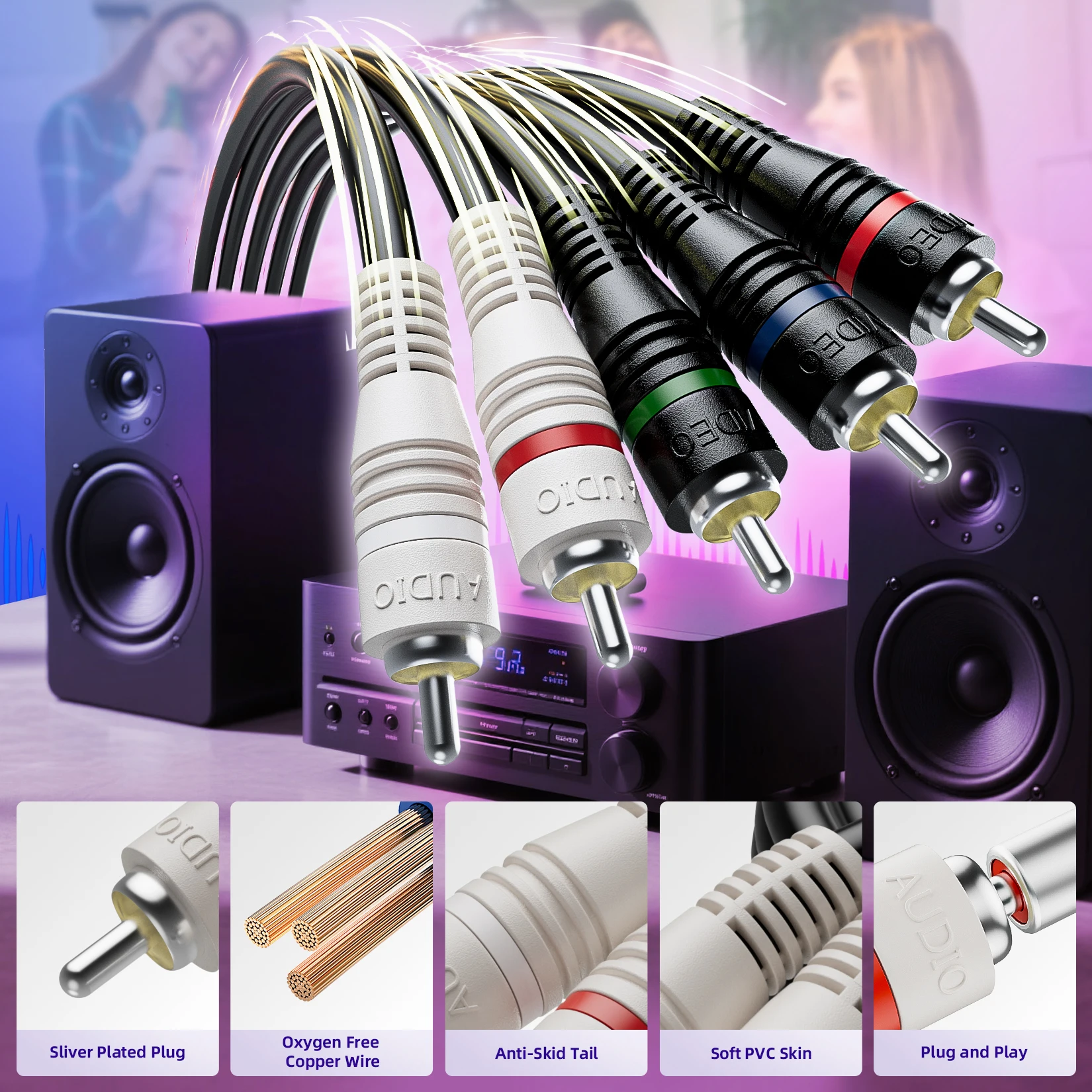 Câble YUV RGB YUV RGB 3 RCA - 1m Cuivre Désoxygéné Blindé - Haute Qualité Câble Vidéo Composant