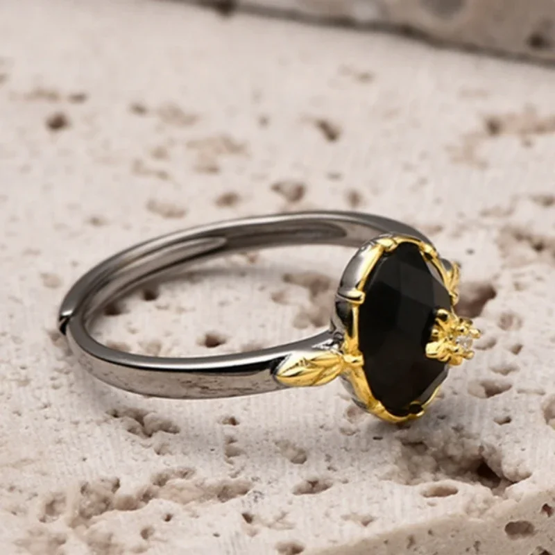 S925 sterling silver rings for women men new fashion natural oval cut surface black agate fashionable patterns Christmas gift