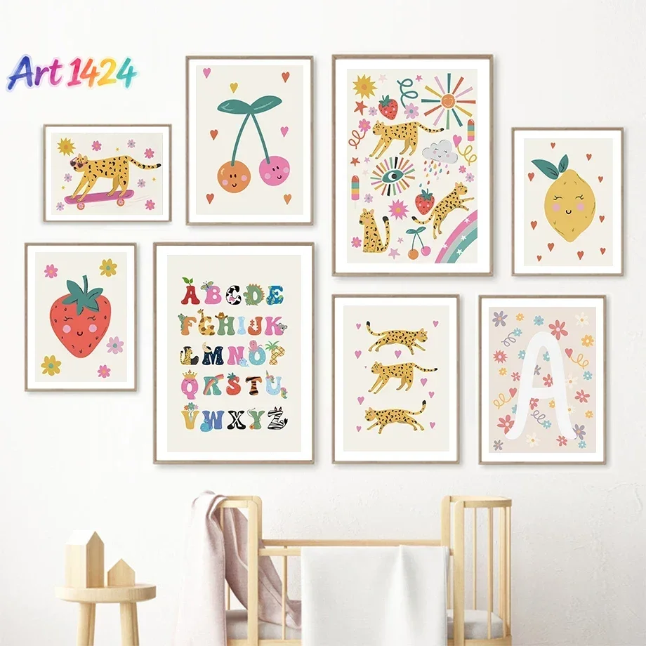 Zoon Fruit Alphabet Print Gift Nursery Prints Fun Kids Room Art Wall Art Canvas Painting Nordic Poster Home Living Room Decor