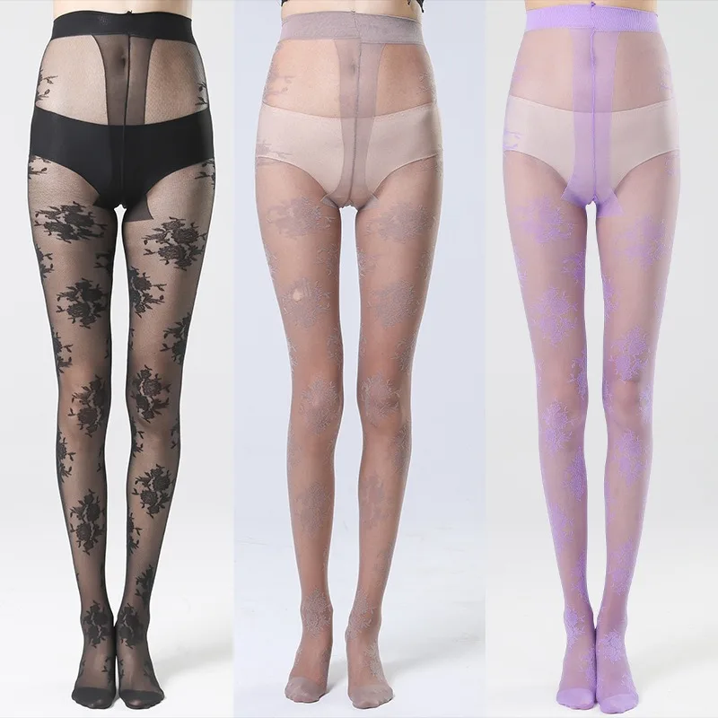 Sexy Feminine Mesh Jacquard Tights Summer Spring Rose Flowers JK Fishnet Pantyhose 7 Colors Woman Thin Long Black Stockings