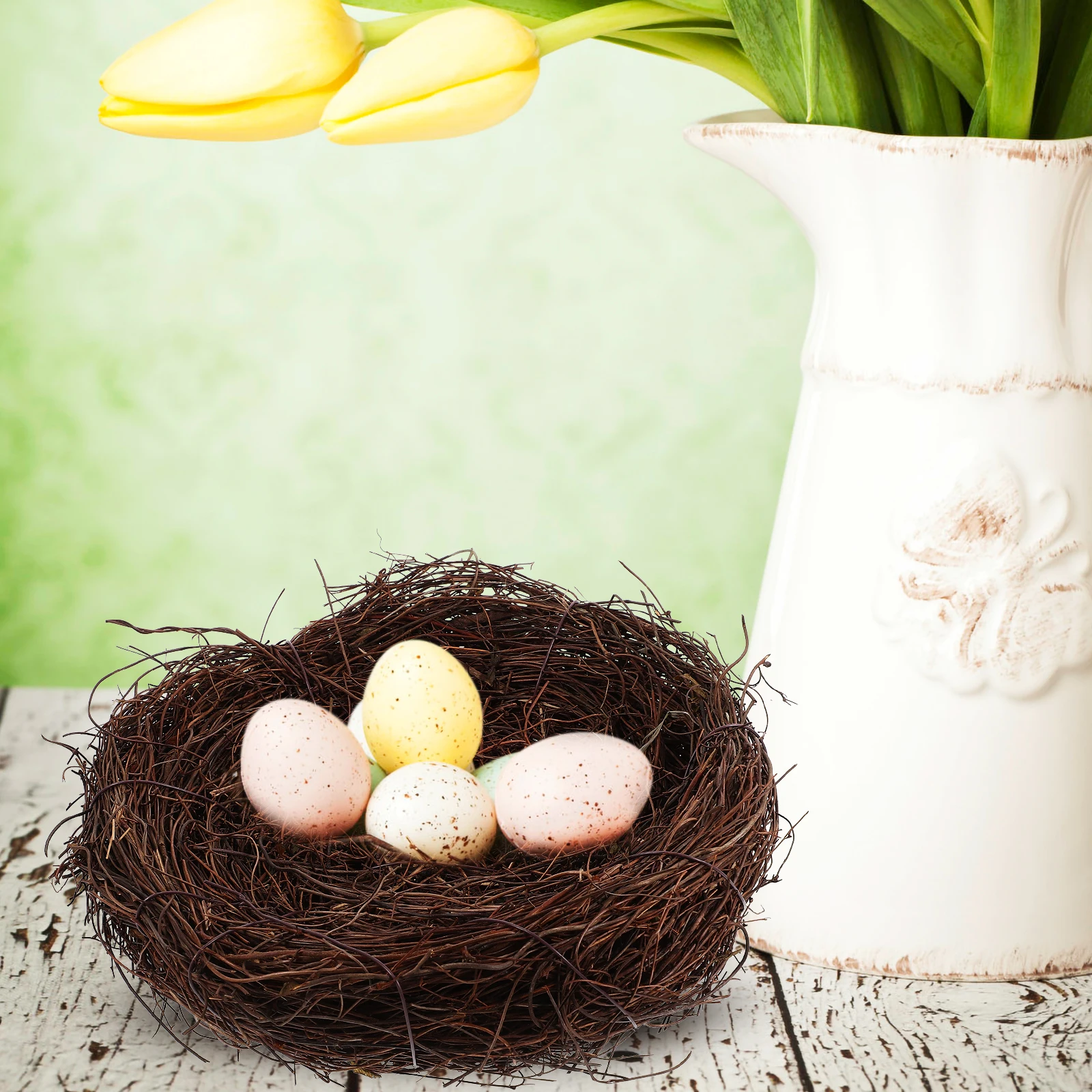 

2 Pcs Rattan Woven Bird Nest Home Decoration Artificial Nests Garden Decor Lawn Scene Ornament 20cm Mini Craft Balcony Yard