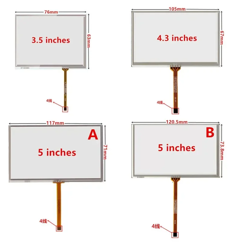 For 3.5 4 5 Inch 4 Wire Resistive Touch Screen GPS Navigation Handwritten External Display Multimedia Industrial Panel Glass