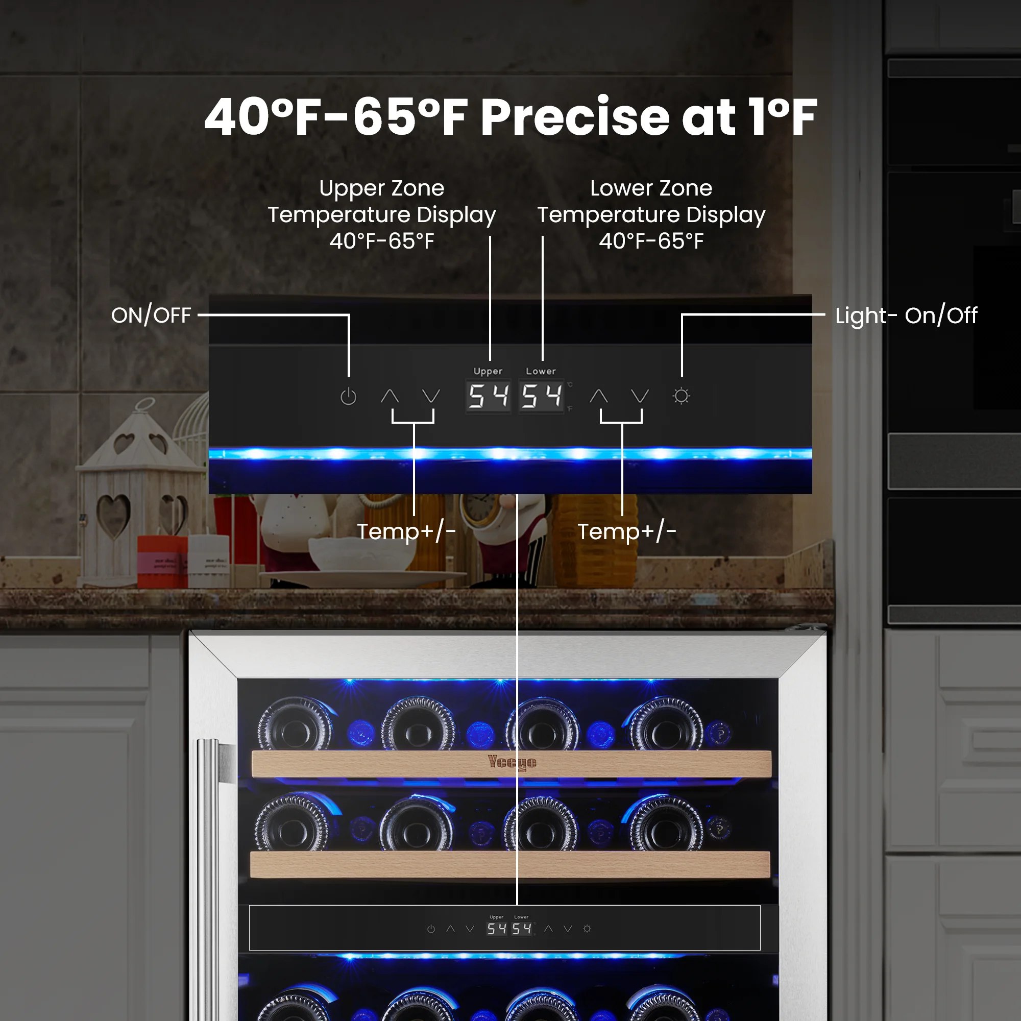 Yeego 24" Dual Zone Wine Cooler - 47Bottle Compressor Cooling, Steel Glass Door, Quiet Built-in/Free Standing for Home & Bar