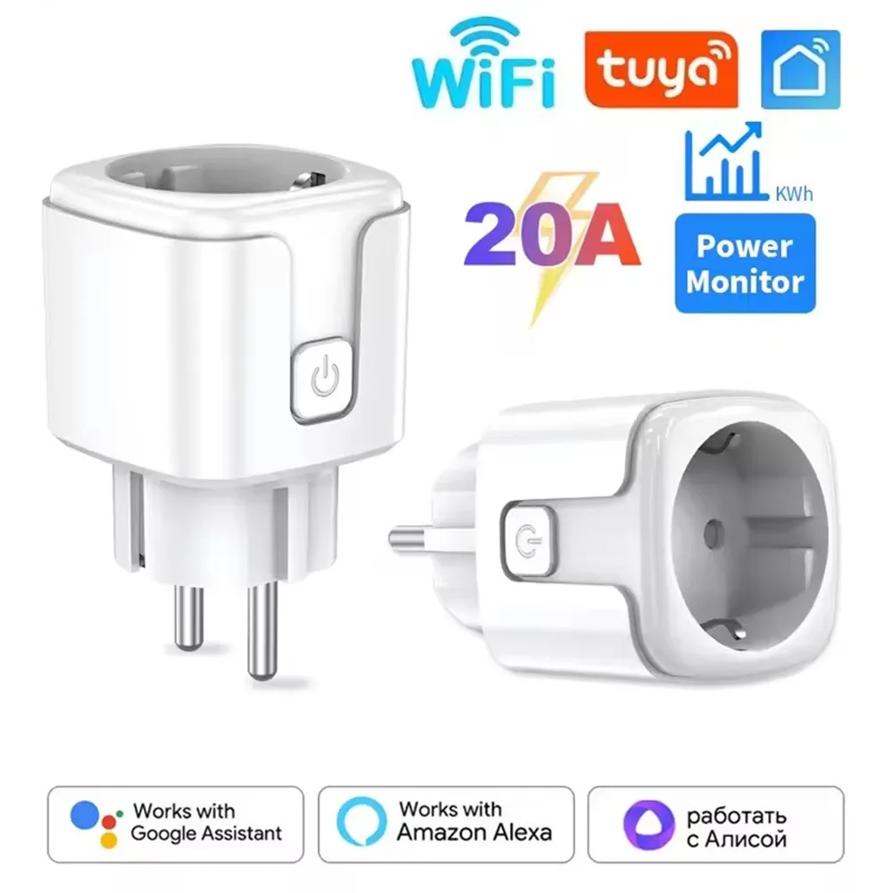 

Tuya Smart Socket EU 20A Wifi Smart Plug With Power Monitoring Smart Life APP Remote Control Support Google Assistant Alexa