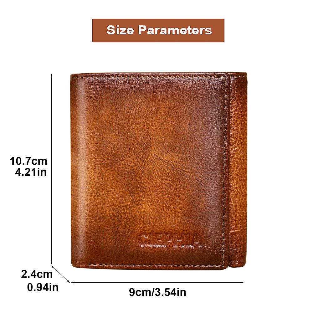 Men's Genuine Leather Trifold Wallet Folded ID Windows RFID Blocking Vintage Multi Function ID Credit Card Hold Money Bags Gifts